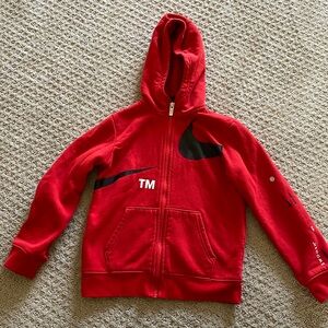 Nike Kids Full Zip Swoosh Sweatshirt Red. Boys Size 7